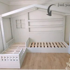 Home Double House Bed Bookshelves
